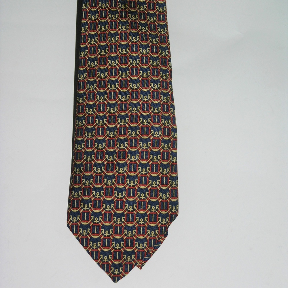 Hermes Blue Naval Anchor Pattern Classic Width Ti… - image 1